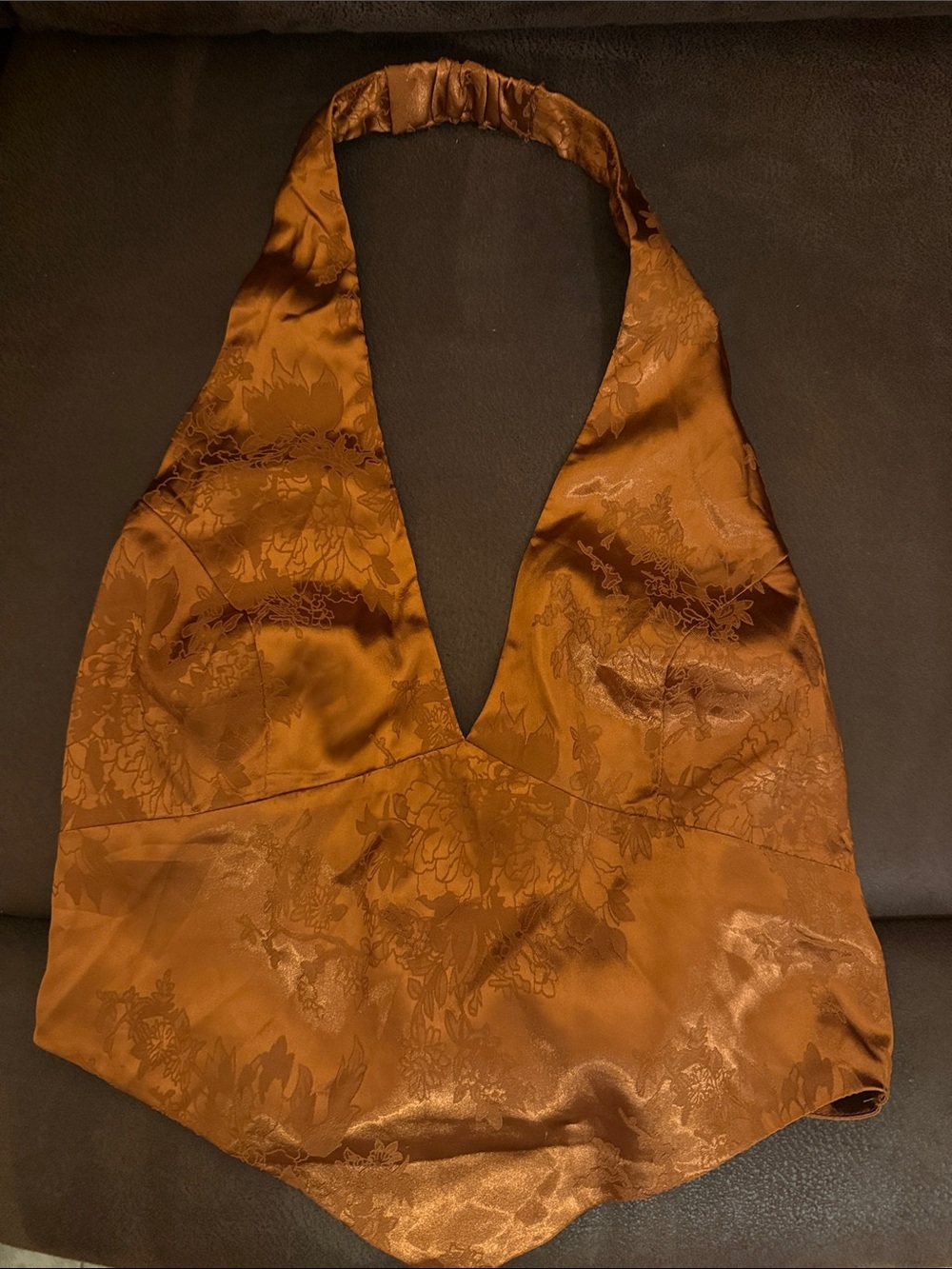 Windsor Silky Burnt Orange Halter Top - Picture 2 of 5